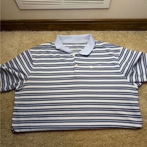 Nike White and Blue Striped Polo Shirt
